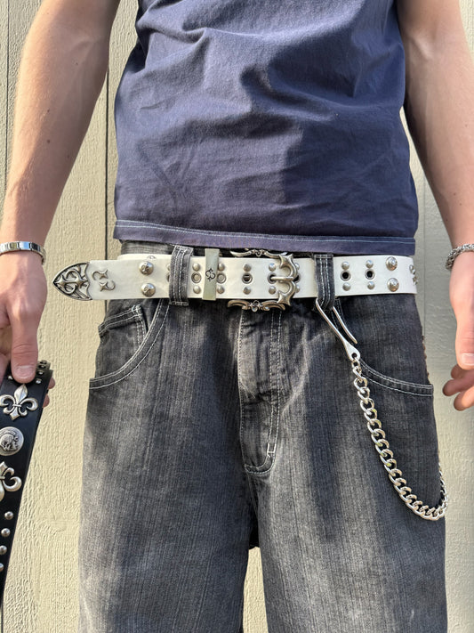 WHITE STUDDED PUNK BELT