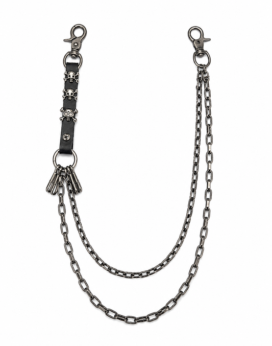 LEATHER SKULL CHAIN BELT