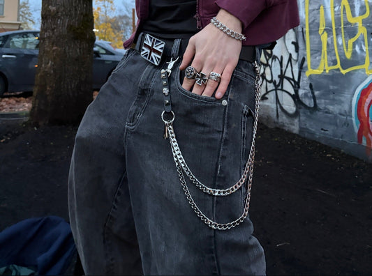 SILVER CUBAN SKULL CHAIN BELT