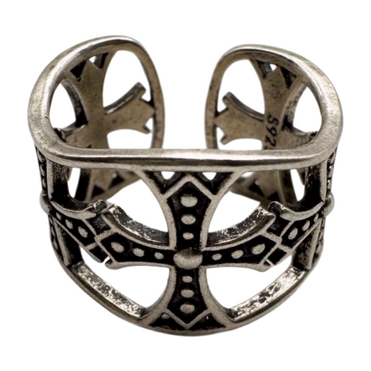 SILVER SKELETON CROSS RING