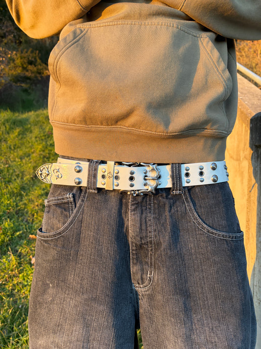 WHITE STUDDED PUNK BELT