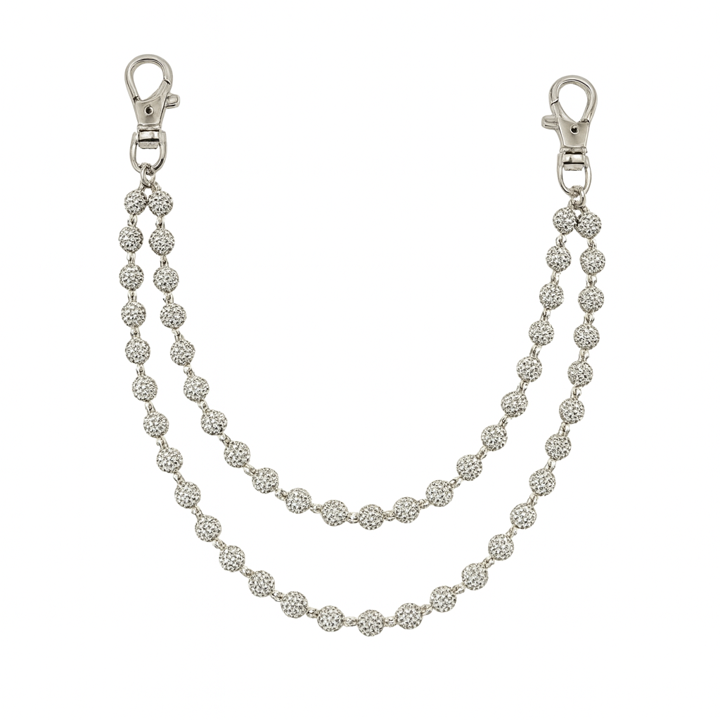 WHITED BEADED CYSTAL DOUBLE BELT CHAIN