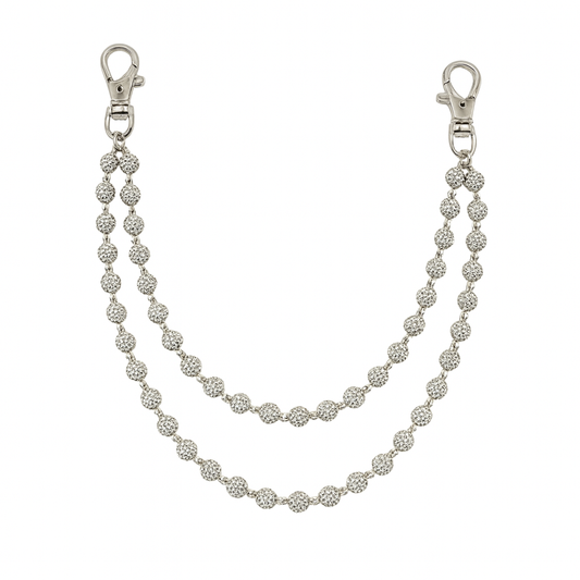 WHITED BEADED CYSTAL DOUBLE BELT CHAIN