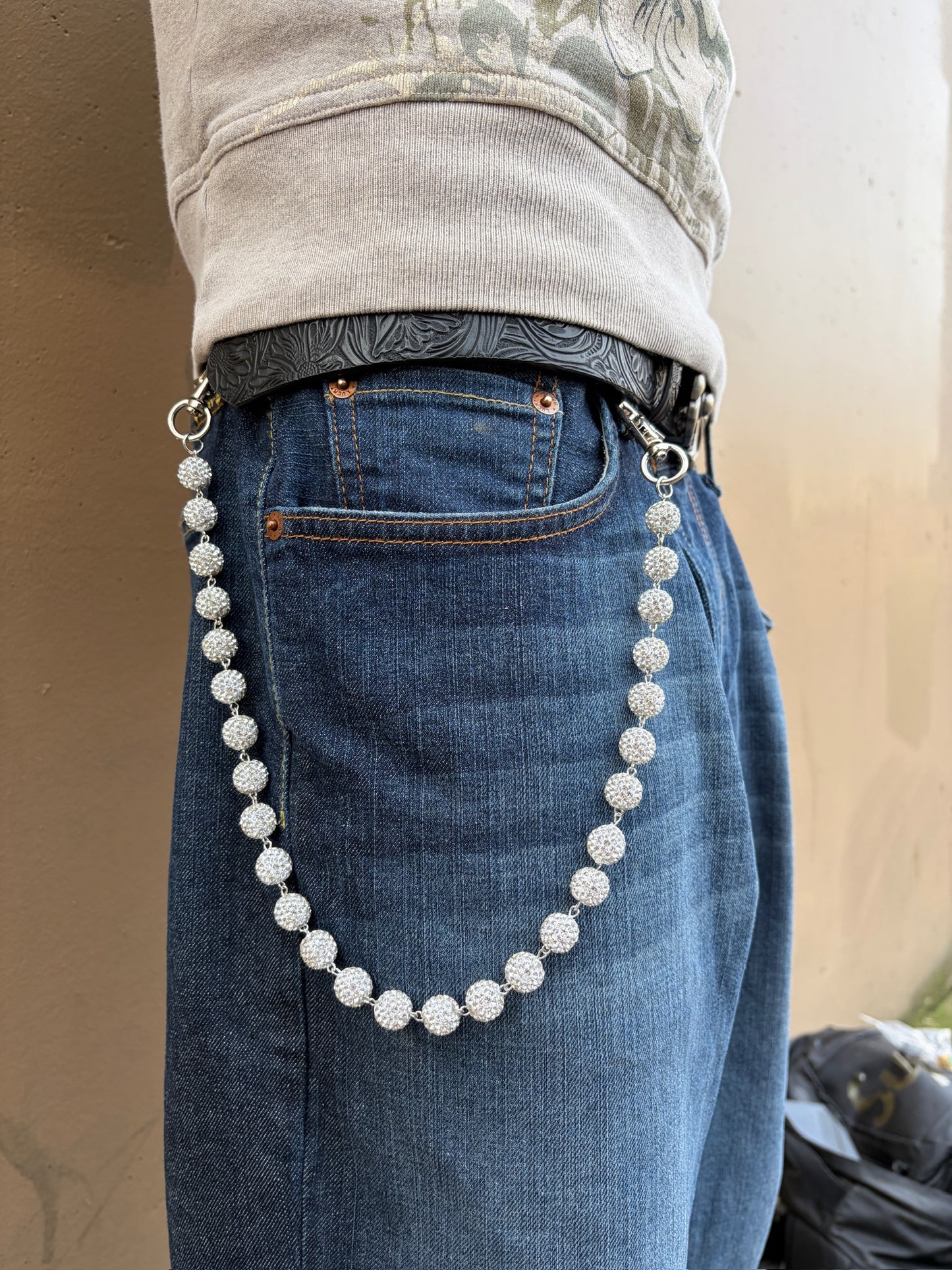 WHITE BEADED CYRTSAL BELT CHAIN