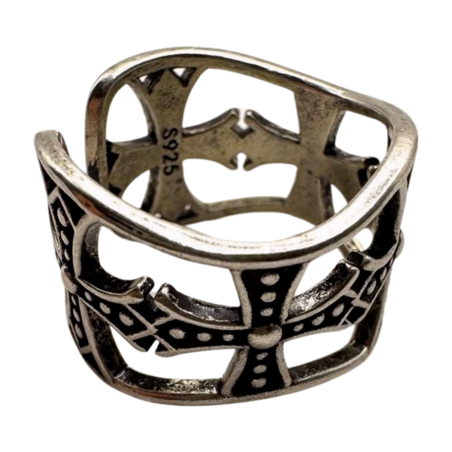 SILVER SKELETON CROSS RING