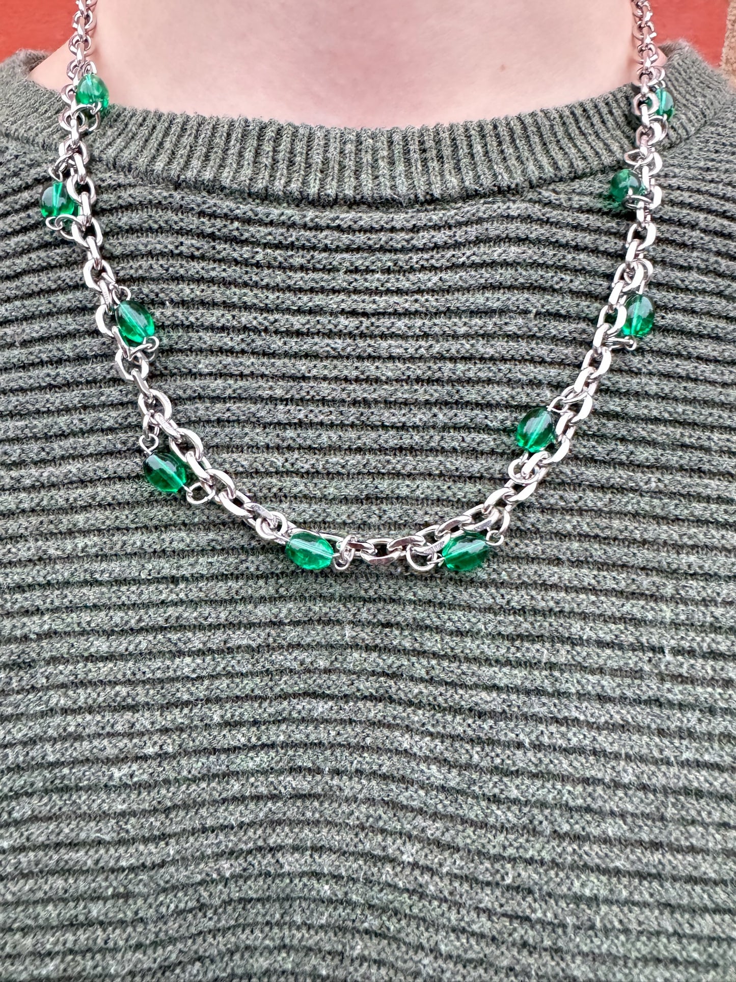 SILVER EMERALD LINK CHAIN