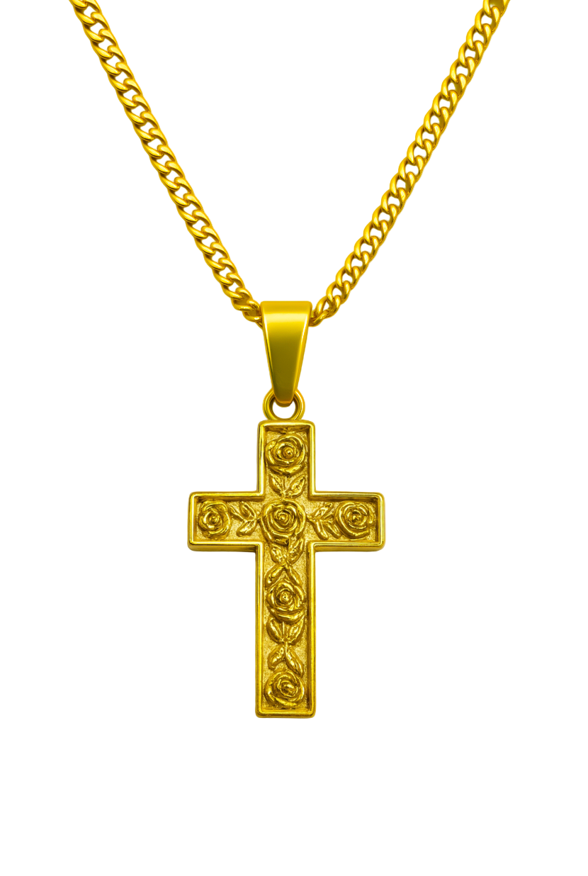 ROSE CARVED CROSS